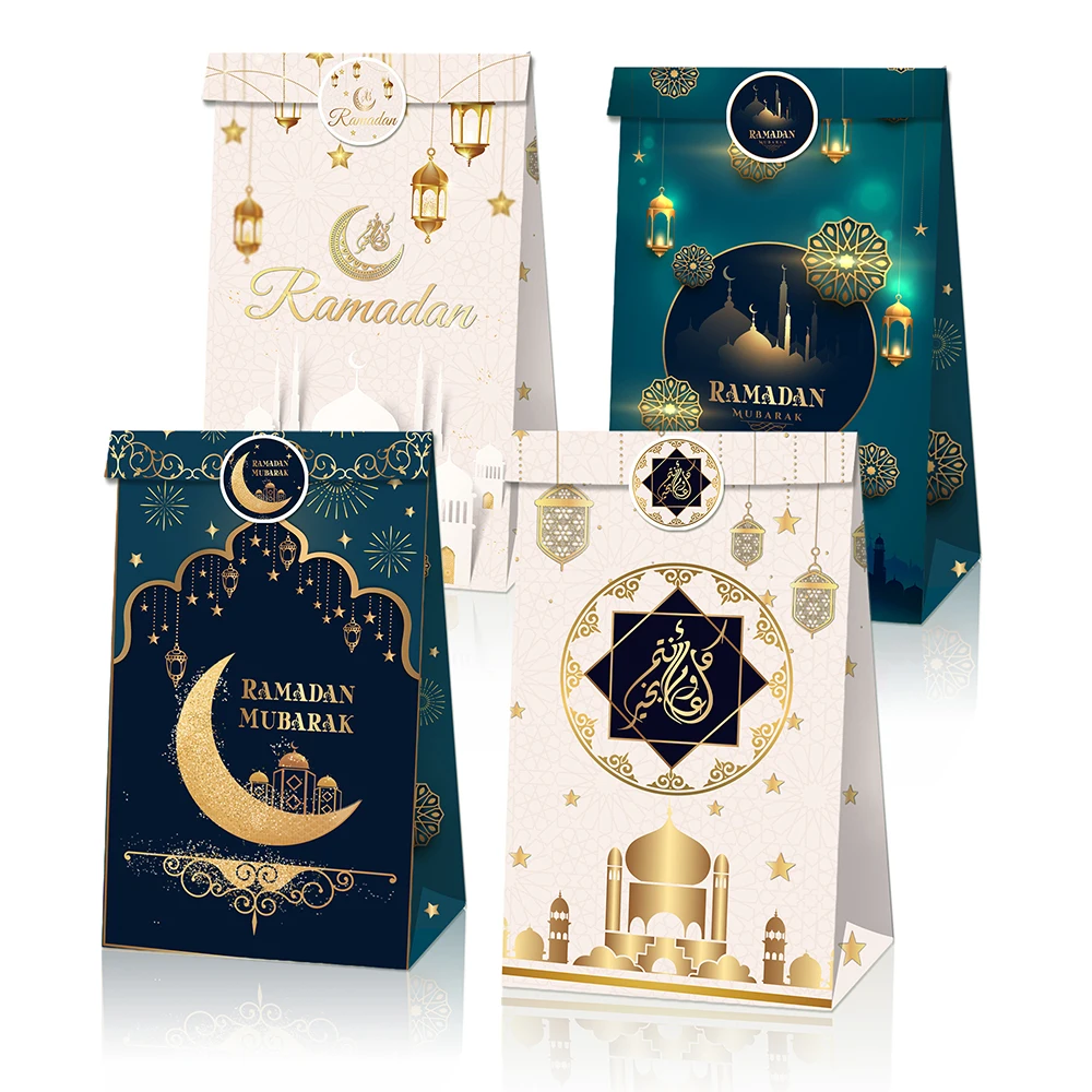 

LB156 12pcs Moon Muslim Eid Mubarak Party Biscuit Kraft Paper Gift Bags Traditional Ramadan Month Festival Party Decorations Bag