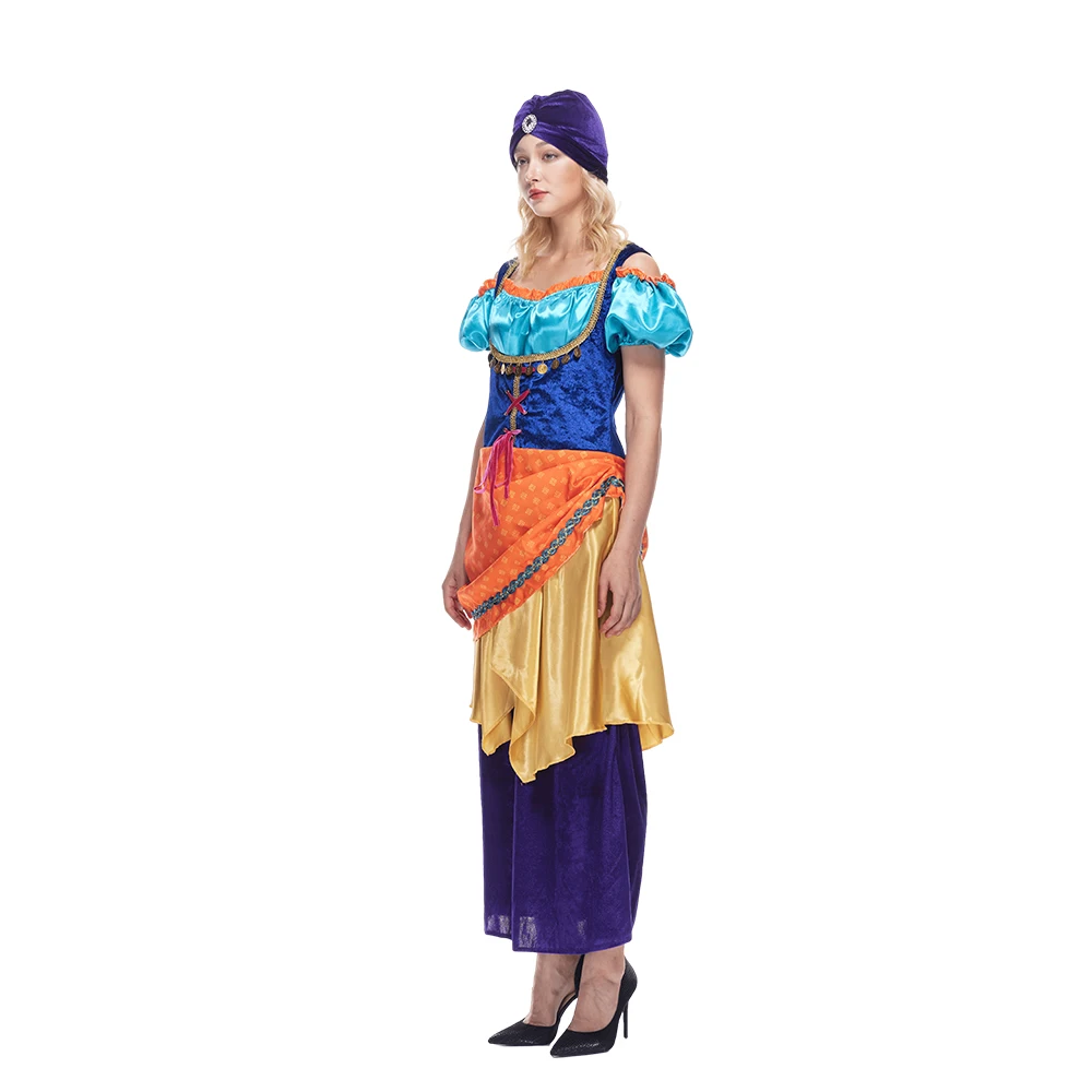 EraSpooky Women\'s Star Tarot Fortune Teller Costume Mystical Adult Halloween Gypsy Dress with Hat