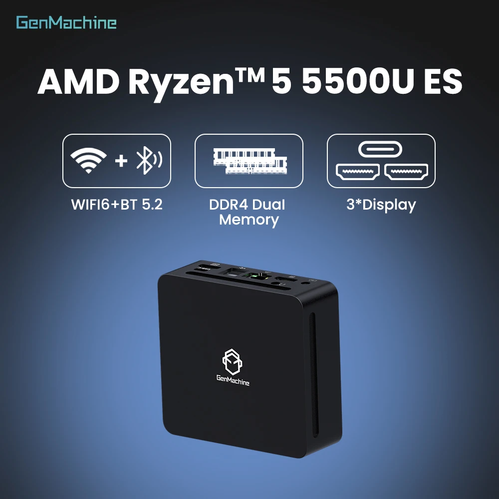 ألعاب الكمبيوتر GenMachine Mini PC AMD Ryzen ™ 5 5500U ES 6 Core 12 خيط 2.1 جيجا هرتز حتى 4.0 جيجا هرتز 15 واط وحدة المعالجة المركزية ويندوز 11 DDR4 3200 ميجا هرتز WiFi6 #1