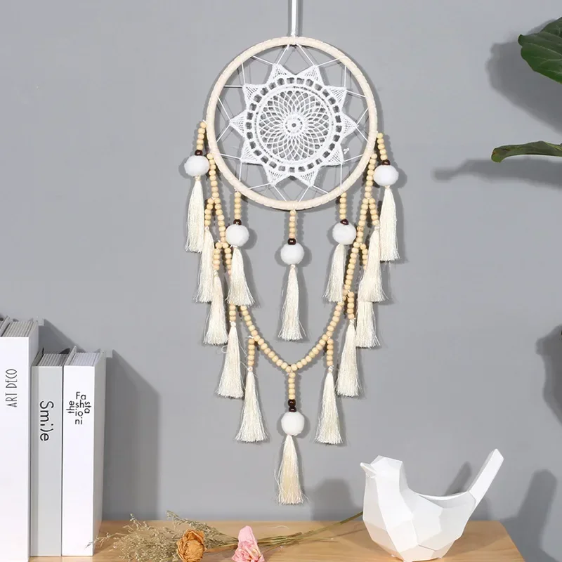 

White big lace dream catcher home decoration wall hanging simple handmade DIY hairball fringed pendant wedding decoration