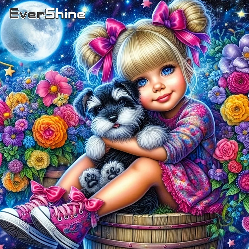 Evershine Diamant Malerei Mädchen DIY Strass Kit Stickerei Cartoon Porträt voller Bohrer Quadrat Mosaik Blume Kind Geschenk