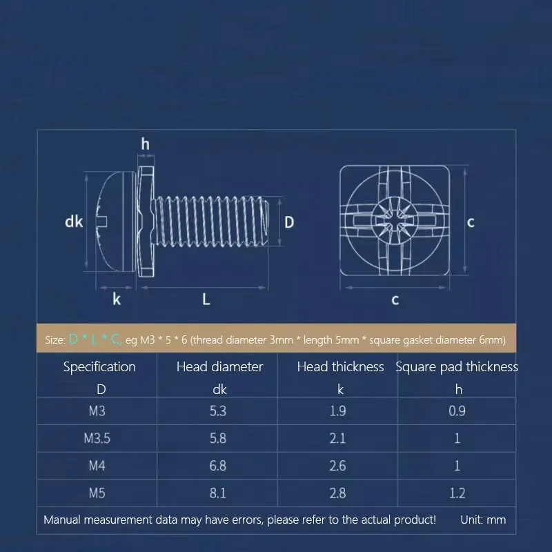 M3 M3.5 M4 M5 Nickel Plated Square Washer Two Combination Screw Phillips Terminal Block Screw Leakage Switch Accessories