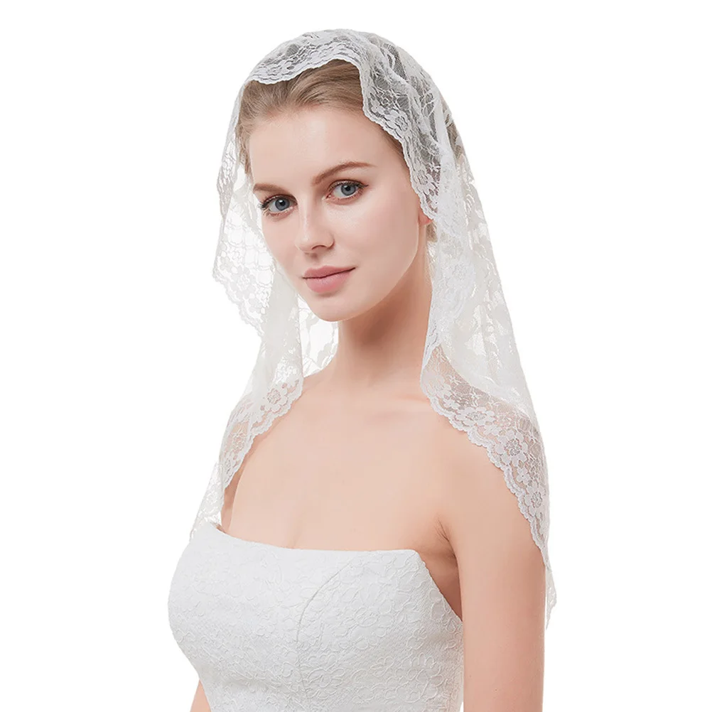 

Short White Floral Lace Veil Bride Wedding Elegant Durable Soft for Photography Cosplay Events Bride Wedding Veil
