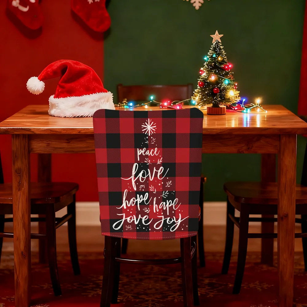 VIKAMA christmas tree buffalo plaid chair covers stretch removable washable 2/4/6 pcs set family gathering festive home decor