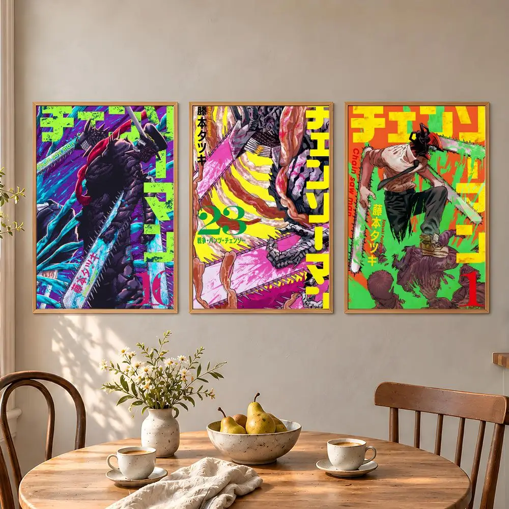 Anime Chainsaw Man Denji Pochita Makima Poster Aesthetic Wall Art Poster HD Waterproof PP Self Adhesive Bedroom Dorm Room Decor