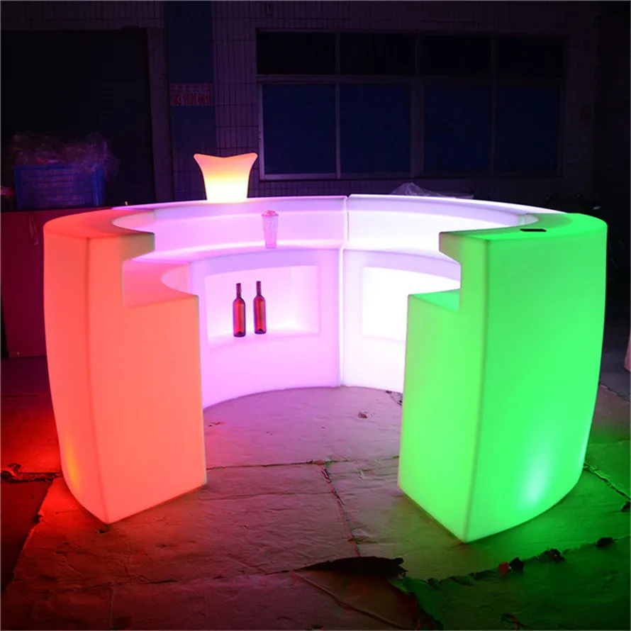 LED Mobile Bar Counter with Lights, Illuminated Portable Home Bar Cabinet for Restaurant Nightclub Commercial Use