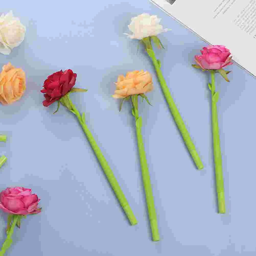 5 Pcs Rose Ballpoint Pen Fountain Ink Student Pens Gift Sign Silica Gel Comfortable Grip Office Students Stationery