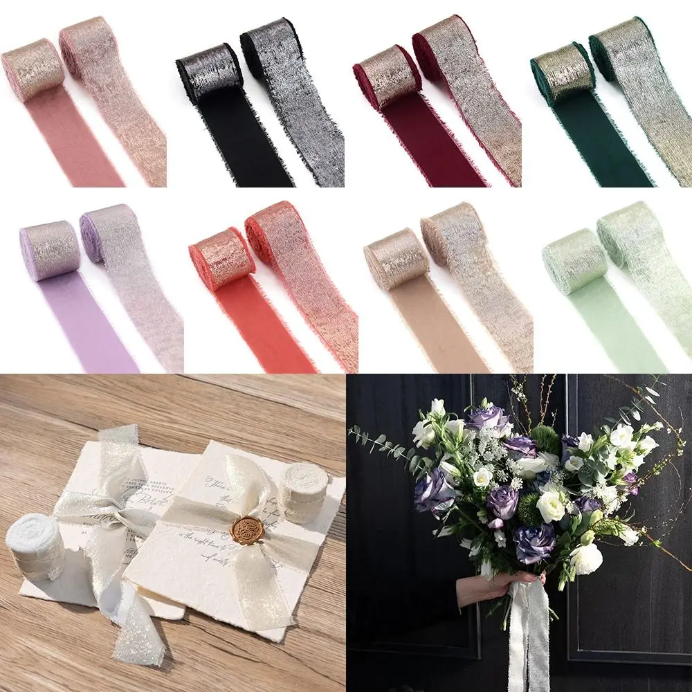Fashion 5 Yards Silk Ribbon Hairclip Bows 3.8cm Wide DIY Sewing Crafts Solid Color Handmade Fringe Silk Ribbon Gift Wrapping