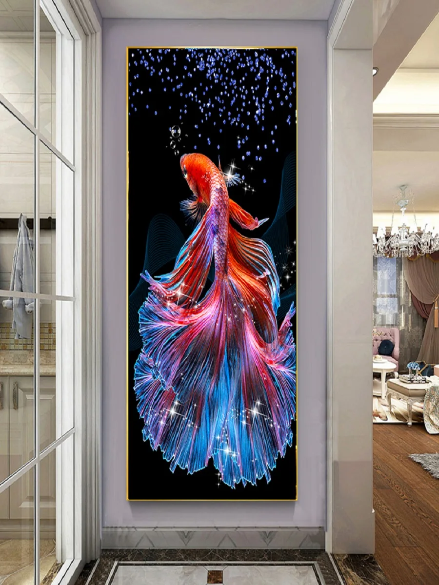 

Prosperity Carp Vertical Cross Stitch 2026 New Living Room Cotton Fabric Design Animal Pattern New Chinese Style Entrance Yea...