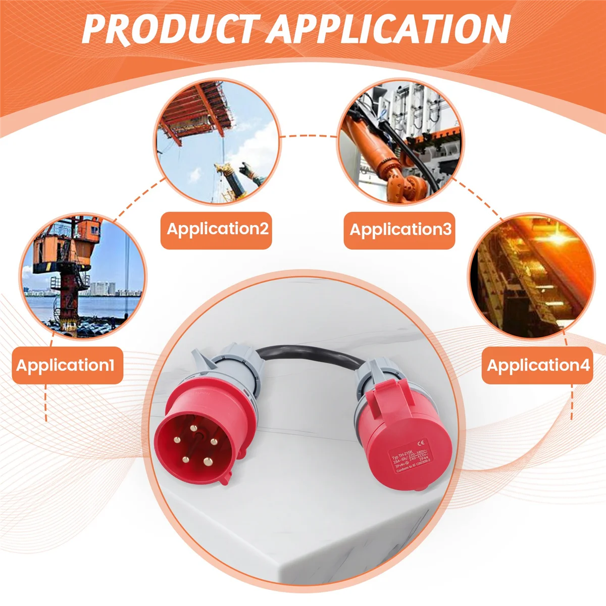 ABJG-5 Pin Red 32A Male to 16A Female -Adapter Gen Ev Charger Extension Cord Connector