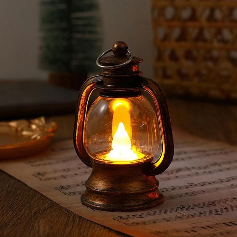 24Pcs Gold Electronic Candle Lantern Light Mini Candle Light Hanging Lantern Lamp Flameless LED Oil Lamp Christmas Home Deco