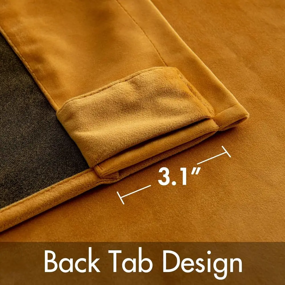 Lujosas cortinas con aislamiento térmico amarillo mostaza 96 con bolsillo para barra y pestaña trasera para decoración de dormitorio de otoño