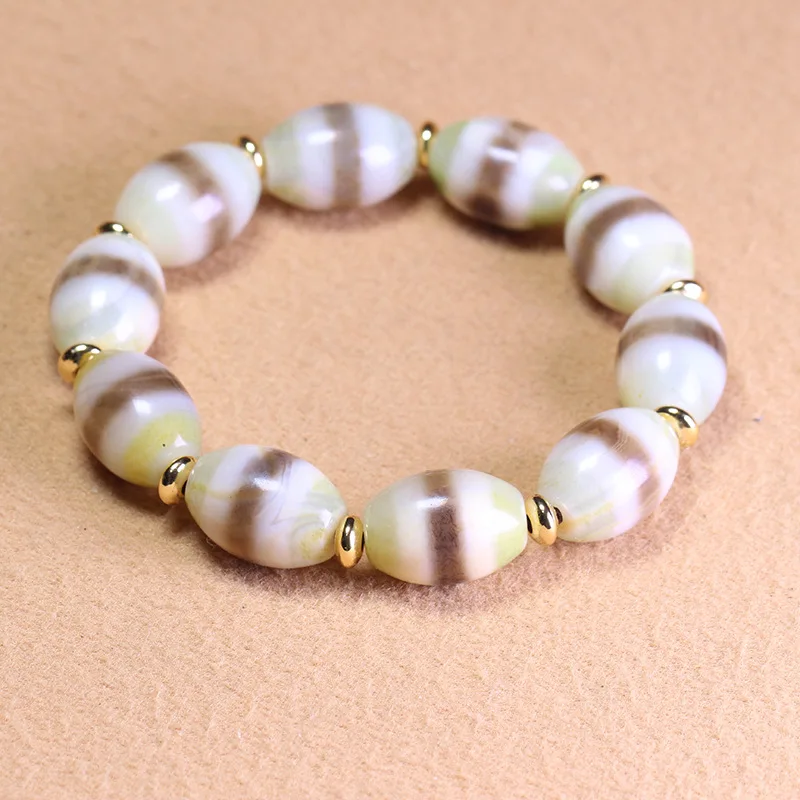 Qingke Medicine Master Thread 13x10mm Barrel Bead Single Strand Agate Bracelet Unisex Retro Jewelry