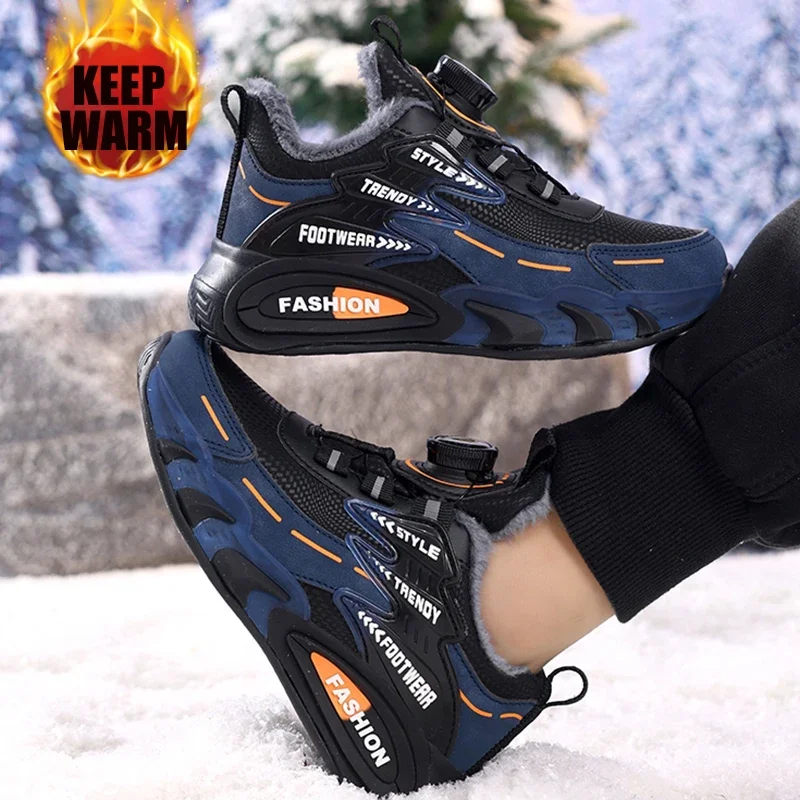 Winter Plush Children’s Sneakers New Rotating Buckle Non-Slip Warm Kids Shoes for Boys Lightweight Casual Cotton Shoes