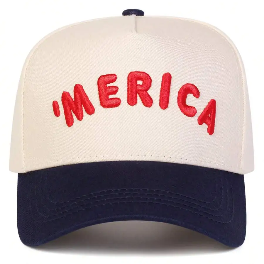 

Men MERICA Embroidered Two Tone Five Panel Baseball Cap Adjustable Outdoor Sun Protection Hat