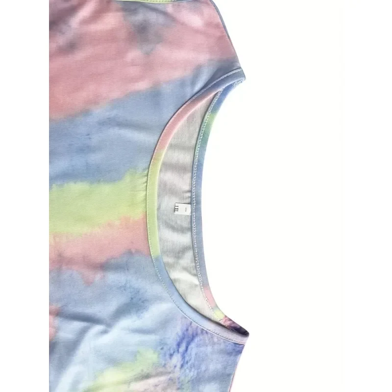 Sukienka damska plus size 1XL-5XL, codzienna i modna, bez rękawów, z efektem tie-dye, idealna do dojazdów do pracy.