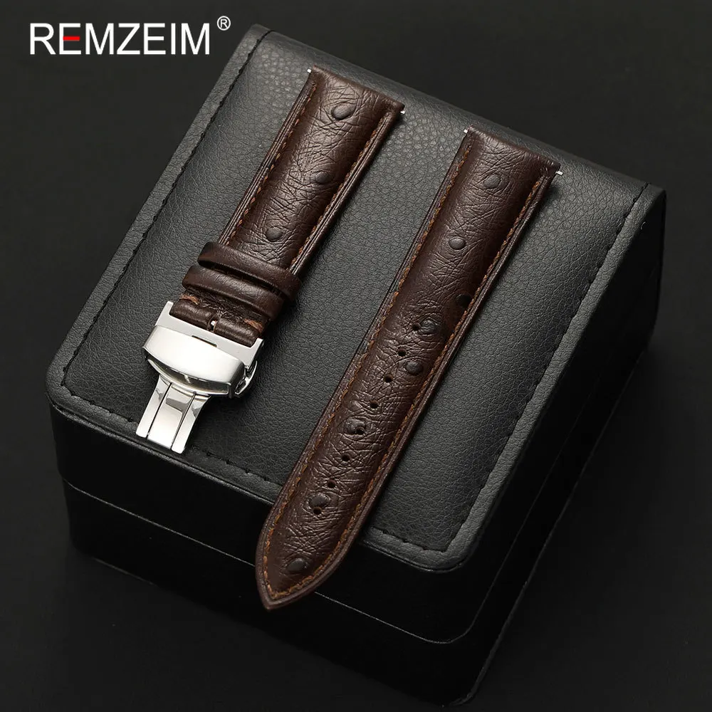 Fashion Men Women Ostrich Texture Watch Strap 18mm 20mm 22mm Quick Release Butterfly Clasp Replacement Genuine Leather Band