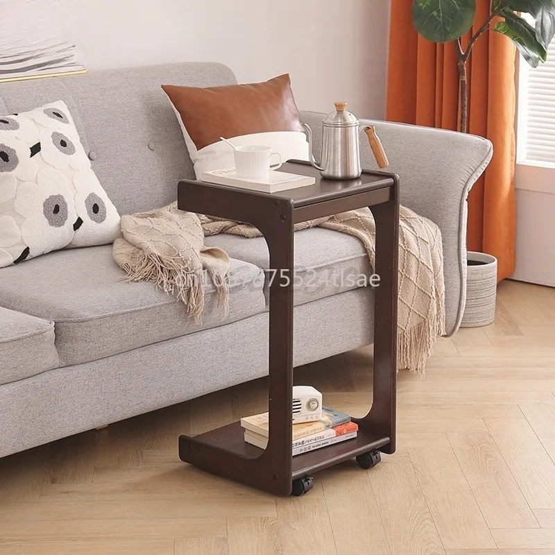 

Snack Storage Rack Household C-shaped Computer Desk Bedside Small Push Edge Table Solid Wood Movable Edge Table Mini Tea Table
