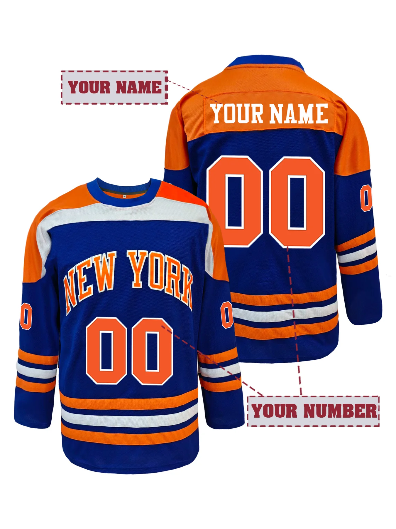 Custom New York Hockey Jersey Personalized Stitched Name Number Ice Hockey Uniform for Men Women