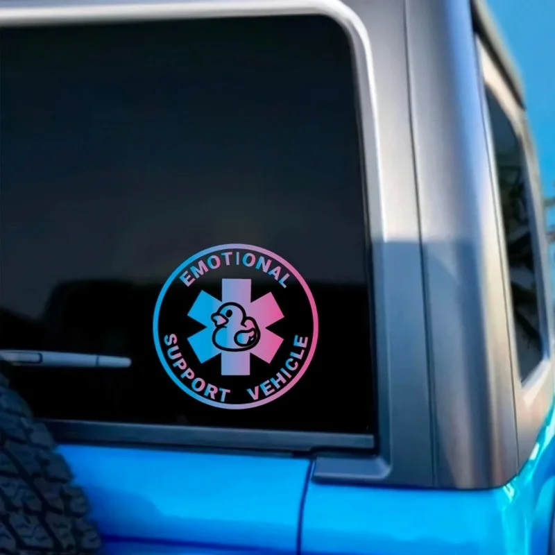 

1PC Holographic "Emotional Support Vehicle" Duck Sticker-Vibrant Rainbow Design Decals for Cars, Laptops & Humor - Themed Decor