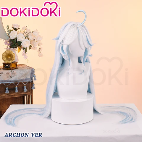 Женский парик Focalors синий 100 см для косплея Genshin Impact