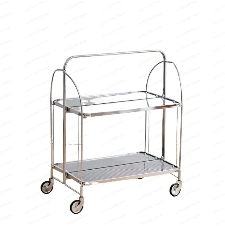 

Medieval Cart Foldable Mobile Glass Cart Wine Dining Car Internet Celebrities Ins Transparent Glass Storage Edge
