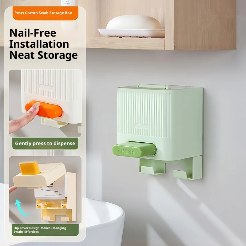اضغط على صندوق أعواد القطن موزع أوتوماتيكي أعواد قطنية صندوق حاوية غطاء مقاوم للغبار منظم ماكياج للحمام تخزين المنزل