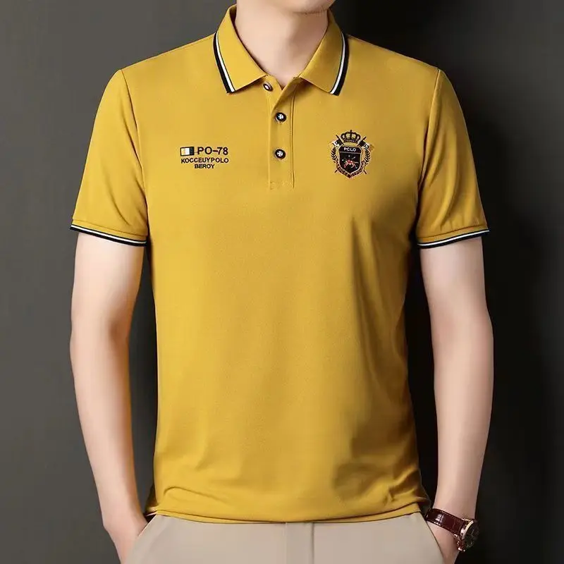 

Men's Summer Short Sleeve Embroidered Polo Shirt Loose Breathable Business Casual Versatile Lapel Tops Oversized T-shirt