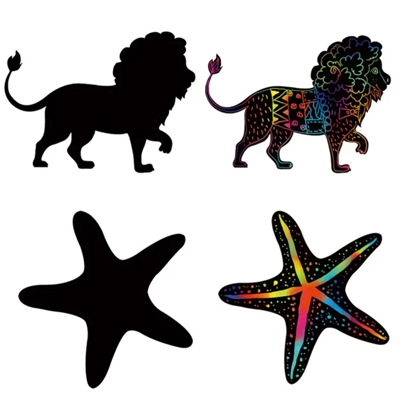 8pcs New Rainbow Cartoon Animal Dinosaur Fruit Car Scratch Art Painting Paper Card Kits For Kids DIY Drawing Toys Magic Color