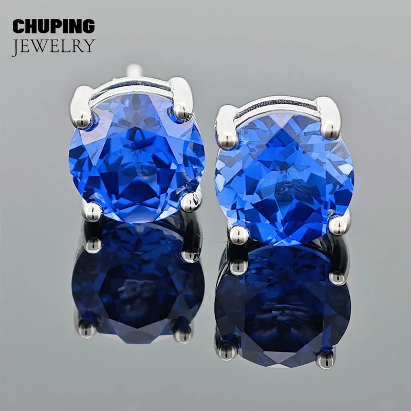 

ChuPing Fine Jewelry Lab Ruby&Sapphire Round Cut 8.0mm Stud Earring S925 Silver Anniversary Gift For Classic Party Birthday Gift