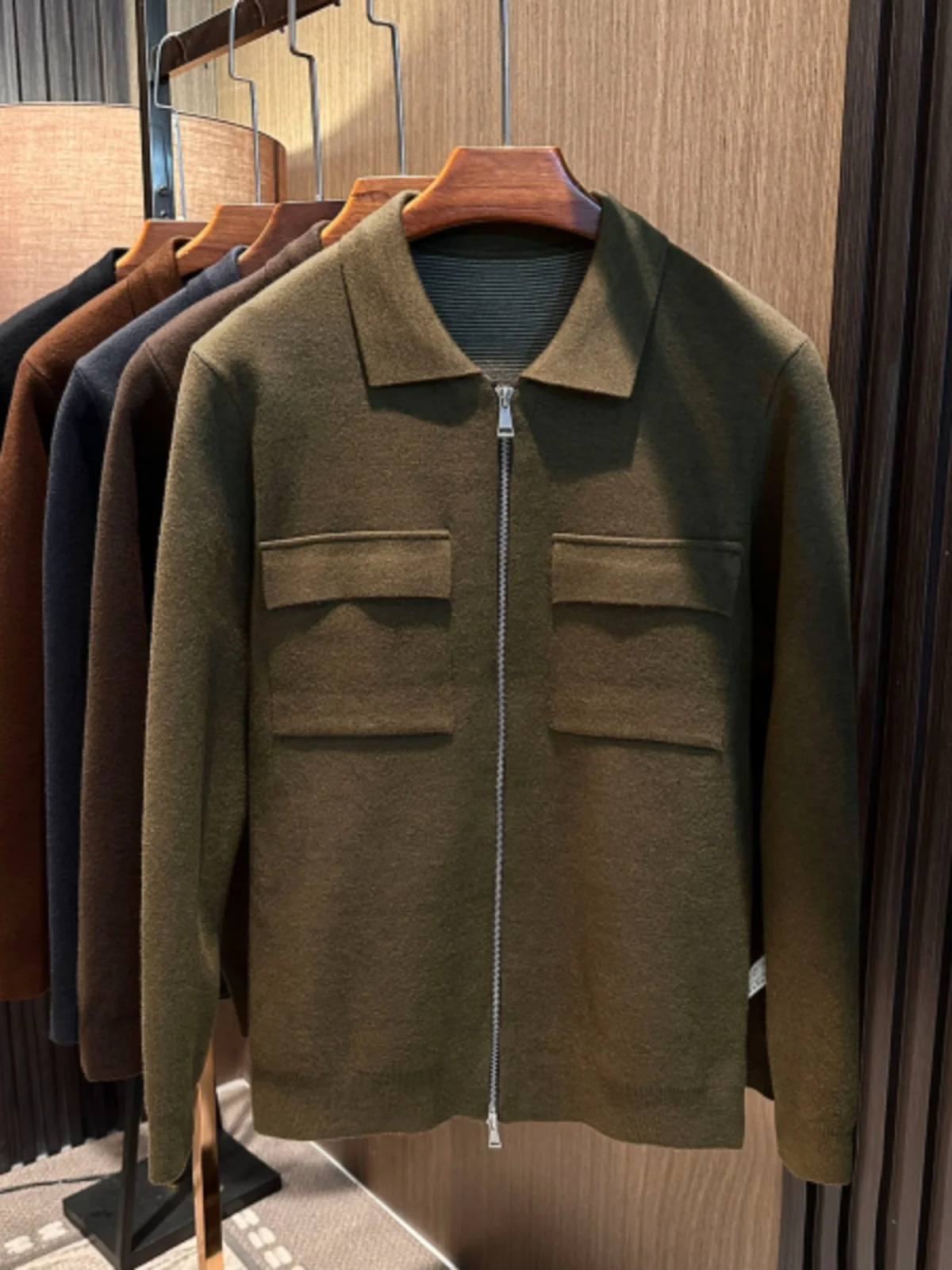 

Double Zipper Simple Pure Color Men's Knitted Wool Sweater Versatile Faionable Ci Sle Long Sve Cardigan Coat