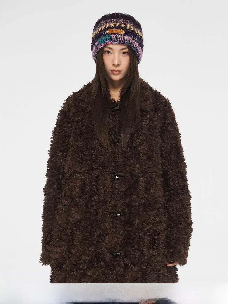 

DNT Faionable Thiened Plu Coat Soft Warm Turn-down Collar Buttoned Outerwear for Women Winter 2024 New Arrival