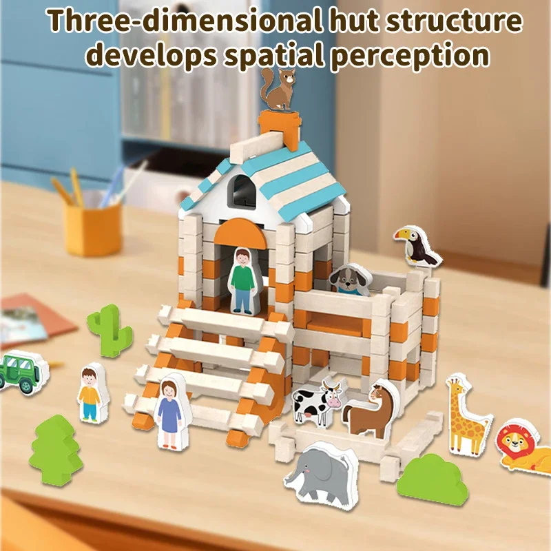 Bloco de construção de madeira casa mini blocos de construção brinquedos conjuntos crianças diy brinquedos de construção villa castelo montado brinquedos crianças presente