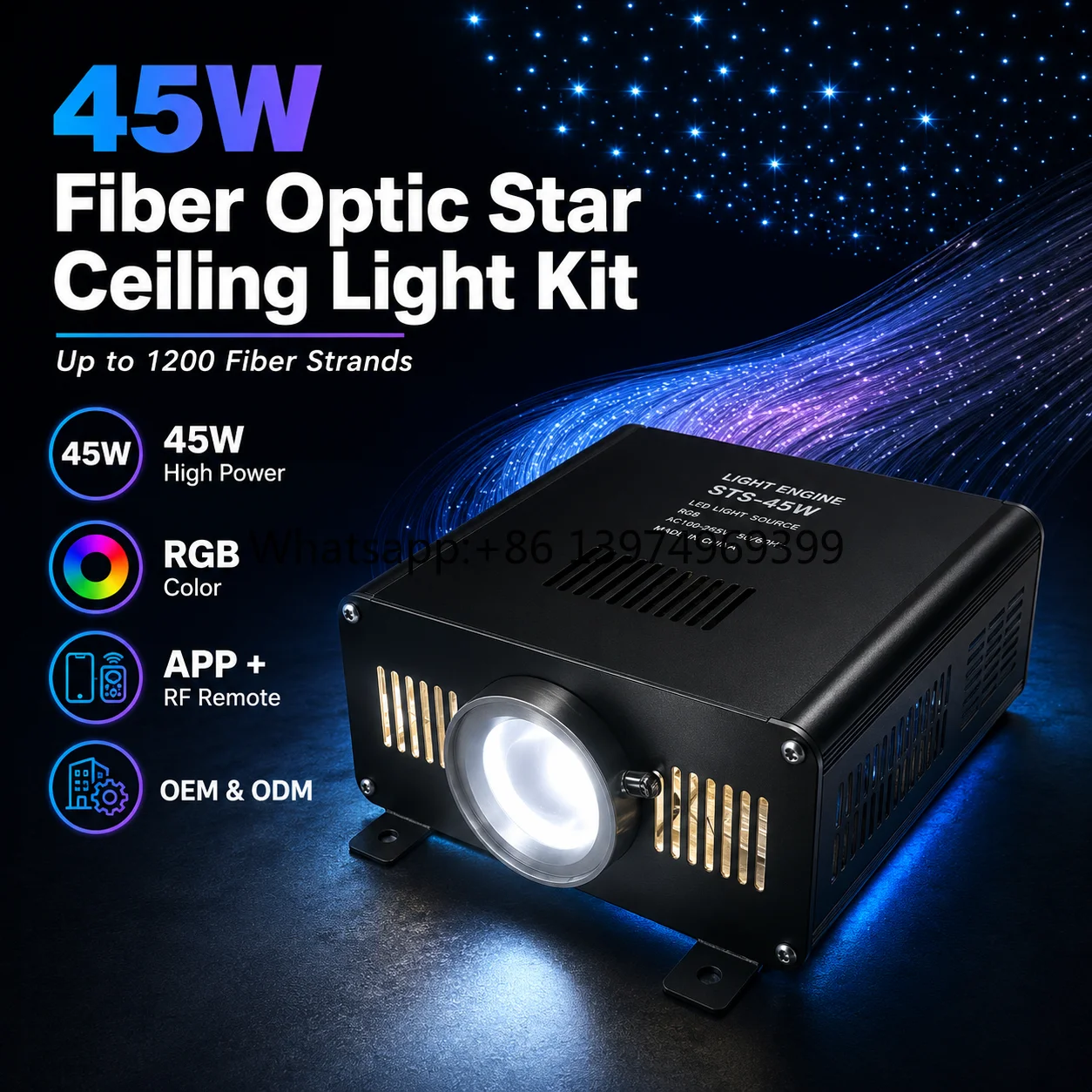 45W High Power RGB Star Ceiling Fiber Optic Kit APP Remote Control PMMA Fiber Lighting Solution