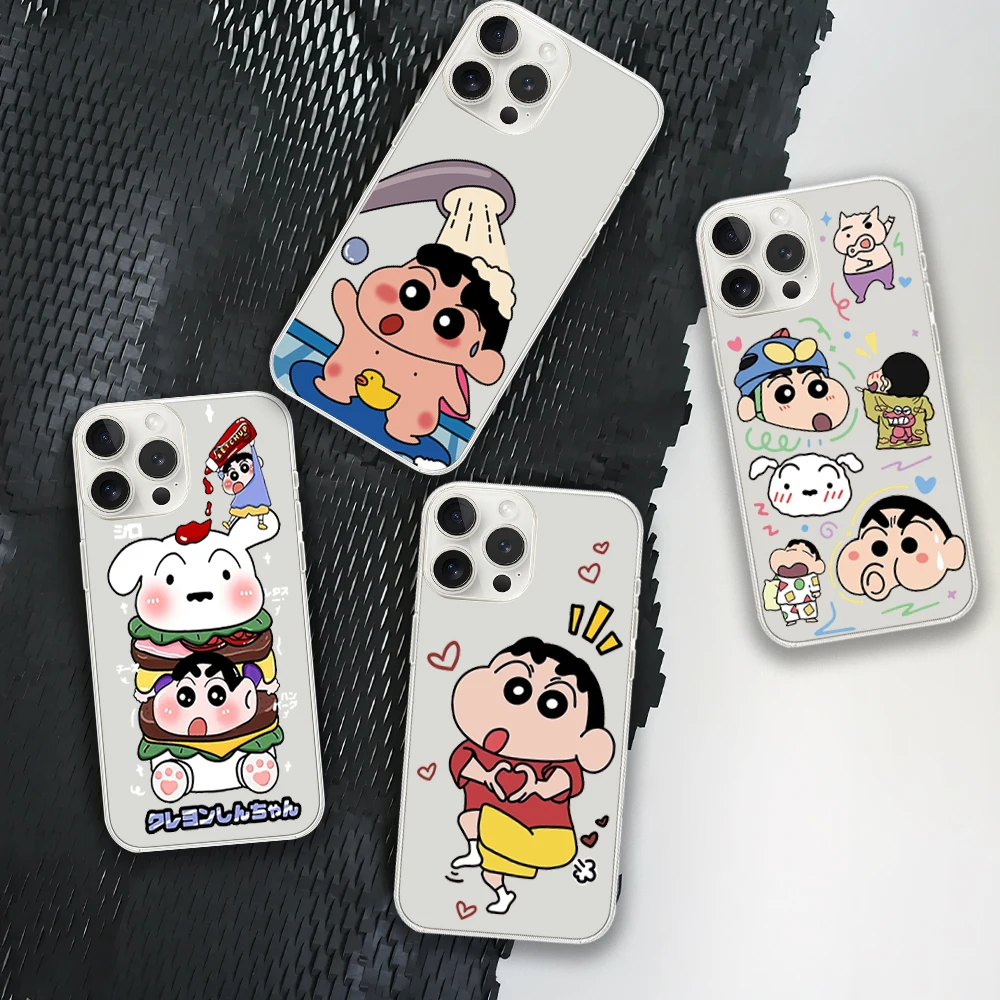 Anime c-crayon s-shin-chan Phone Case for iPhone 12 11 13 14 15 16 Max Pro Plus Transparent Soft Shell