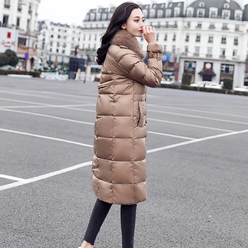 Winter Down Parka Long 90White Duck Down Jacket Warm Women Big Fox Fur Collar Down Coat Classic Double-Breasted Coat Lady