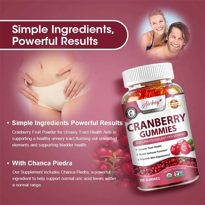 Cranberry Gummies - Kidney Cleansing, Urinary Tract Support, Bladder Health, Immune Support