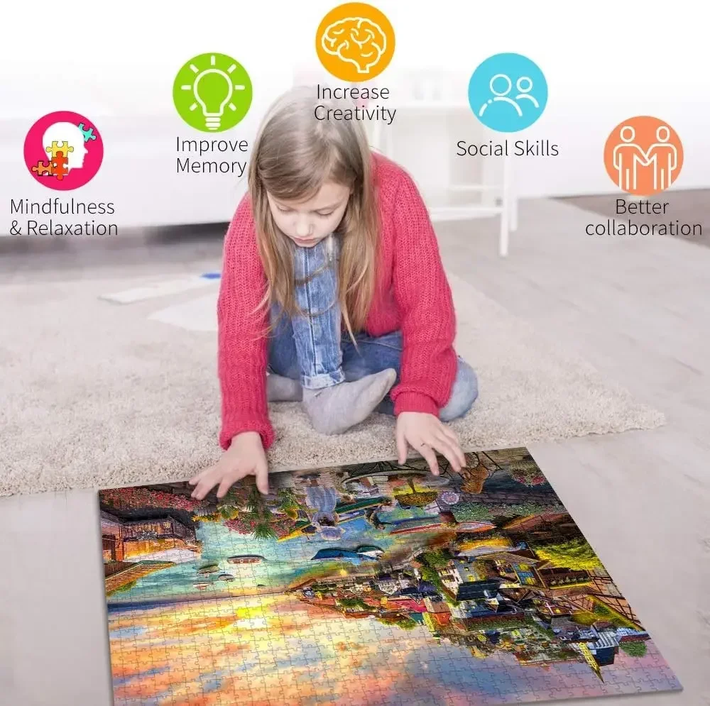 Puzzle en bois pour adultes, bord de mer, coucher de soleil, 1000/500/300 pièces, pour salle de jeux, chambre à coucher, fête, cadeau d'anniversaire, jeu stimulant