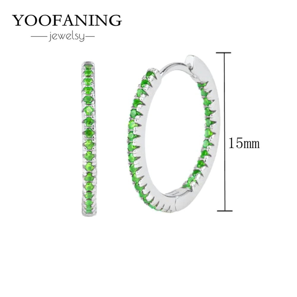 925 Sterling Silver Ear Needle Small Fresh High Grade Hoop Earrings Green Zircon Green Series Classic Earrings for Women Jewelry