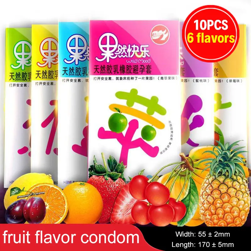 

10pcs Fruit Flavor Condoms Sex Toy For Men Strawberry Blueberry Taste Penis Sleeves Ultra Thin Condom Adult reusable Sex Product