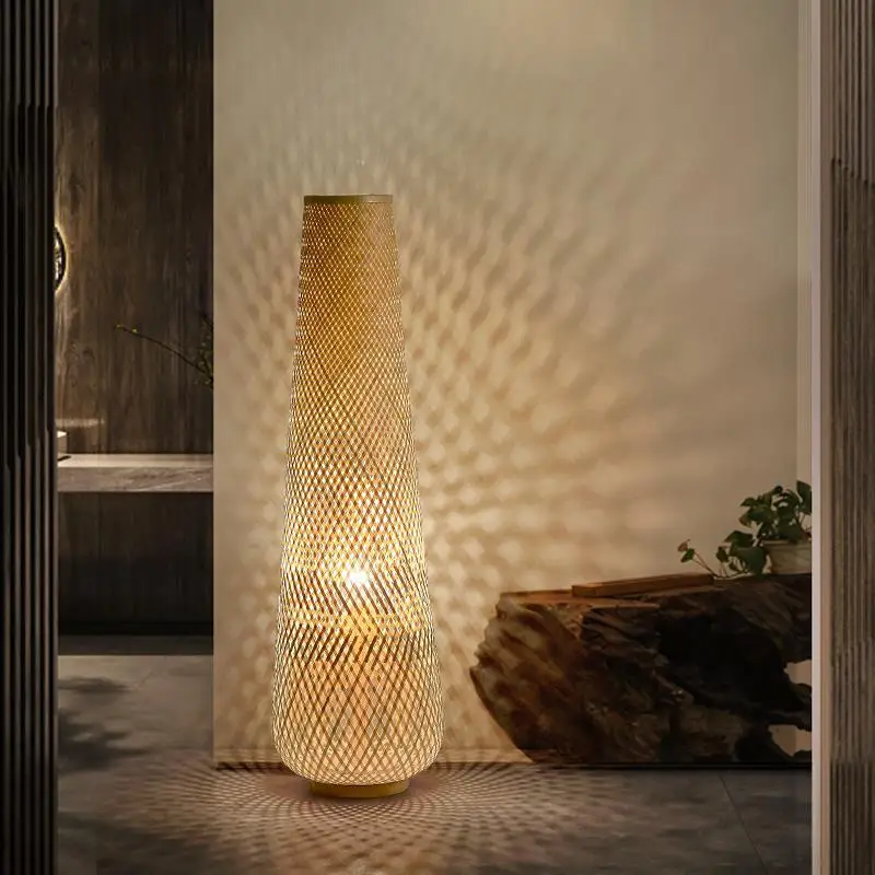 Chinese style floor lamps, homestay bedrooms, tatami mats, tea rooms, living rooms, retro bamboo woven floor lamps