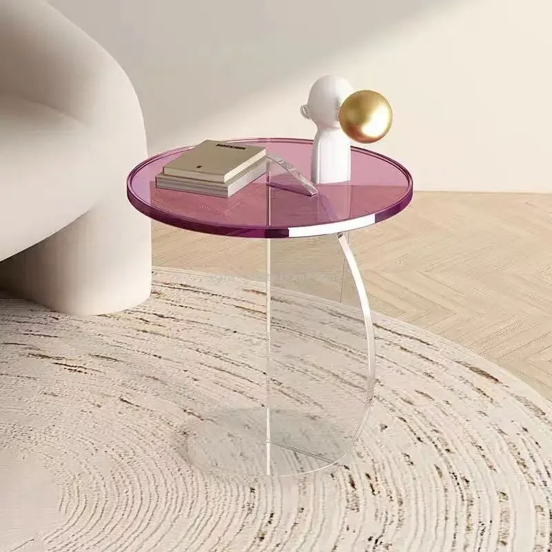 

Light Luxury Acrylic Sofa Small Side Table Simple Living Room Network Red Round Coffee Table Bedroom Shaped Transparent