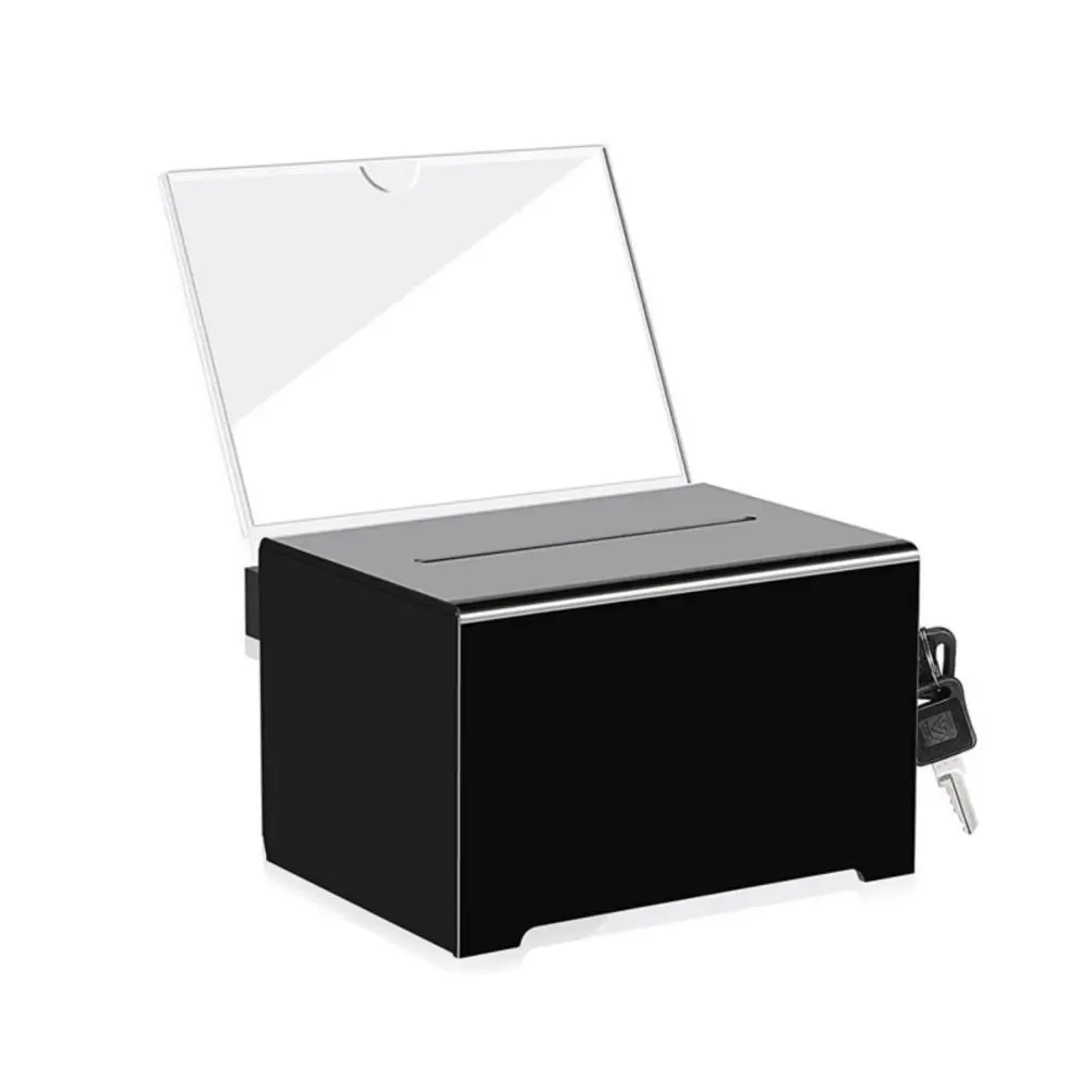 Acrylic Donation Box With Sign Holder Lock Donation Suggestion Ballot Box For Business Cards Voting Fundraising