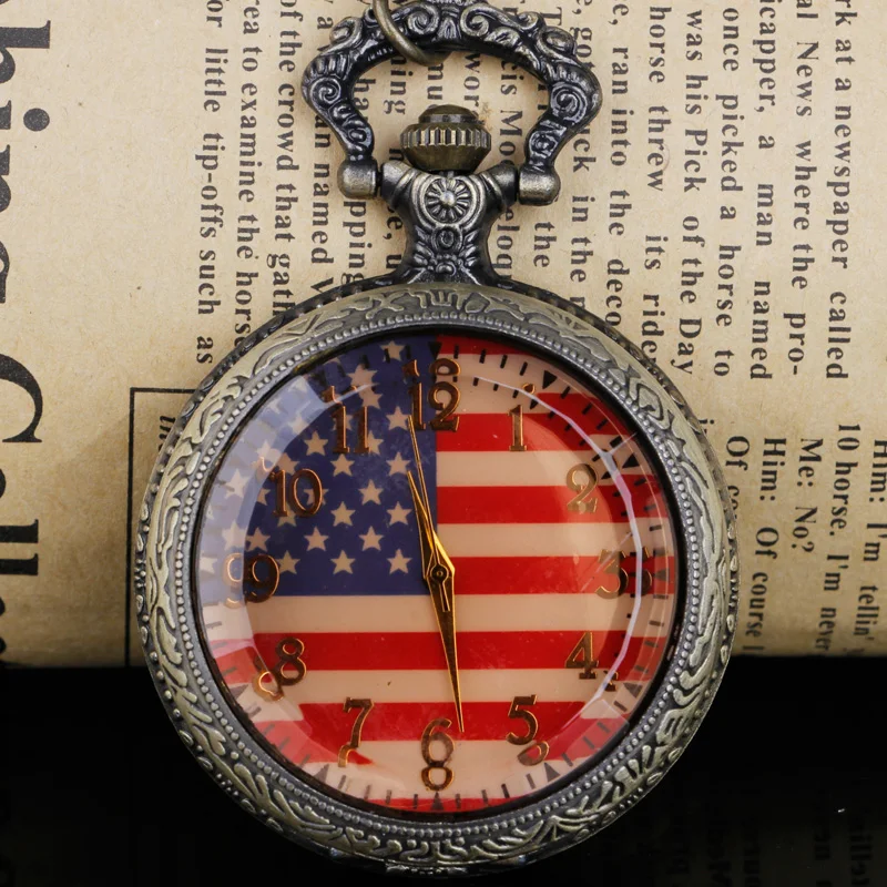 American Flag Commemorative Badge Quartz Pocket Watch High Quality Necklace Timing Pendant Unisex Pocket Watch Gifts