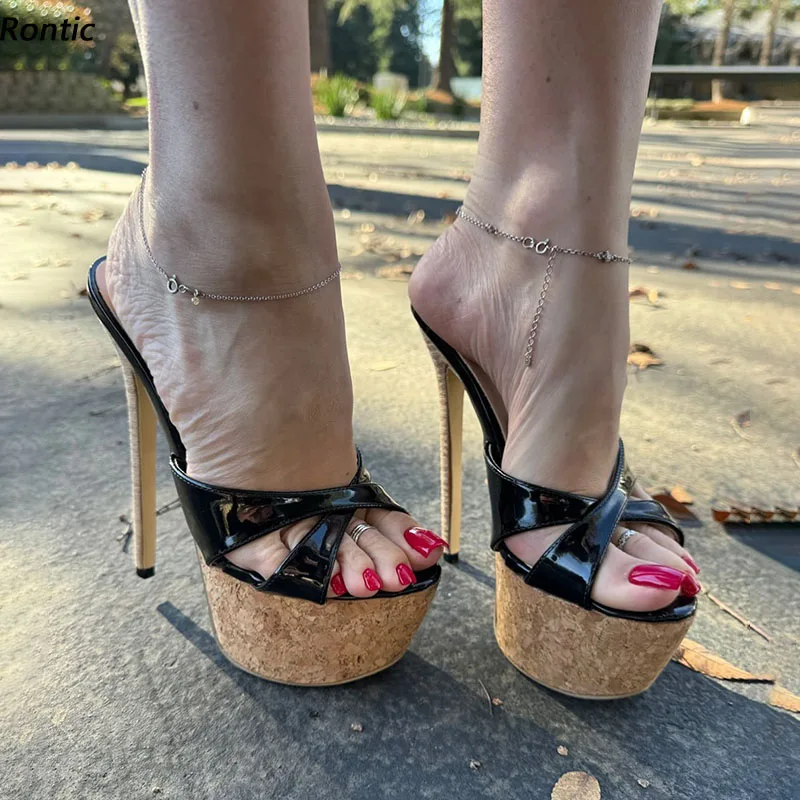 

Rontic, Новое поступление, женские сандалии на платформе, сексуальные туфли без шнуровки на тонком высоком каблуке с круглым носком, черные вечерние туфли, женские американские большие размеры 5-20