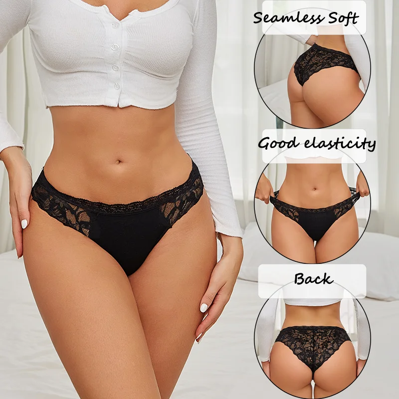 3Pcs Lace Sexy Panties Women XS-XL Low-Rise Briefs Sexy Soft Ladies Underwear Trendy Floral Underpants Female Panty Lingerie New