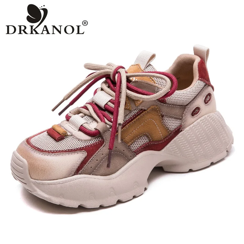

DRKANOL разноцветная обувь из натуральной кожи, женские летние повседневные кроссовки с дышащей сеткой, женские туфли на платформе на толстой подошве