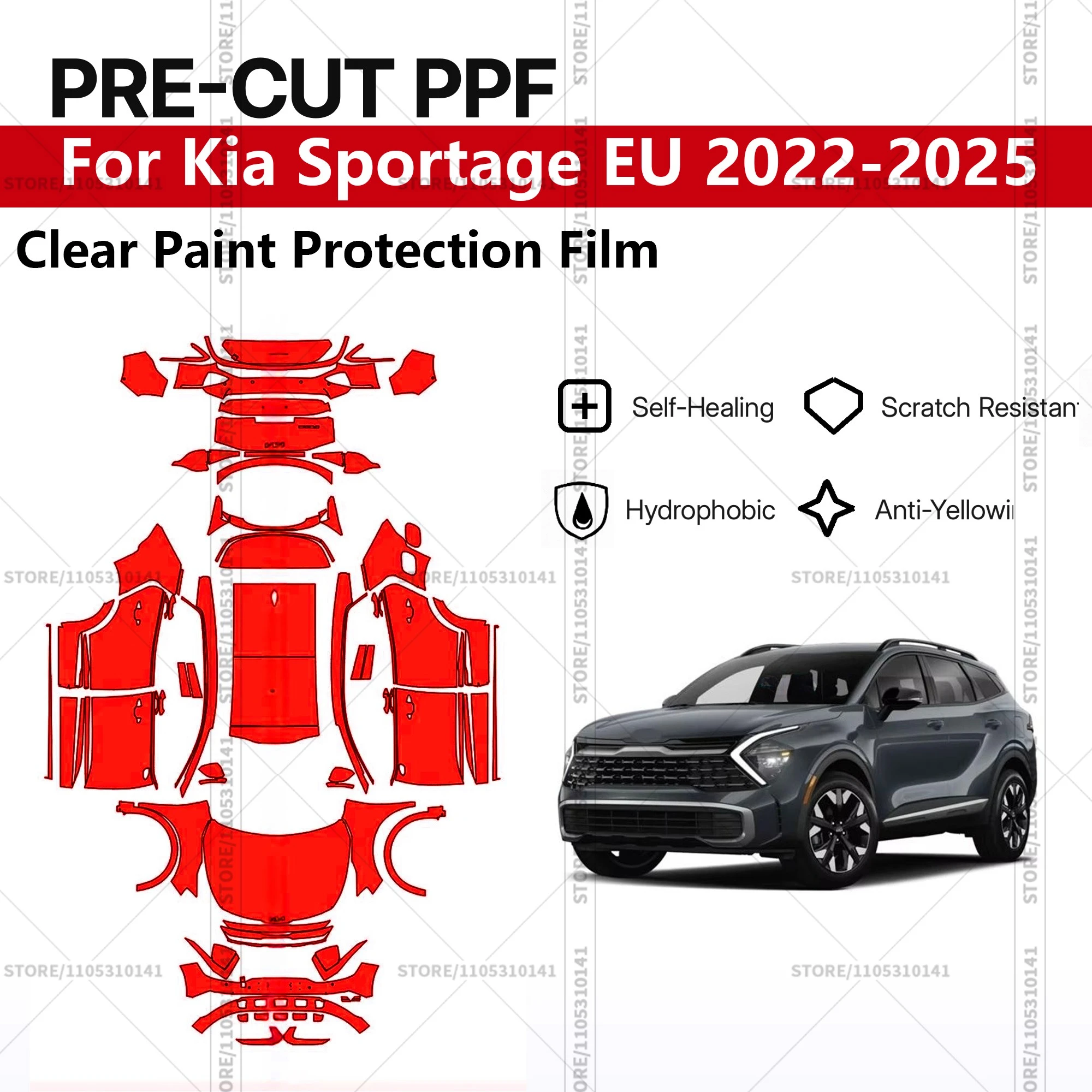 

Для Kia Sportage EU 2022-2025: Предварительно вырезанная прозрачная защитная пленка PPF для автомобиля, профессиональная автомобильная пленка PPF для полной оклейки кузова