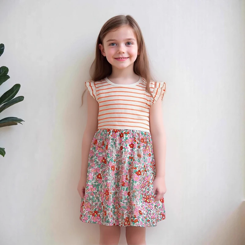 Little Maven Kleid für Babymädchen Kinderkleidung 2026 Sommer Cartoon Lässige Blumen Gestreifte Kleider Kinderbekleidung