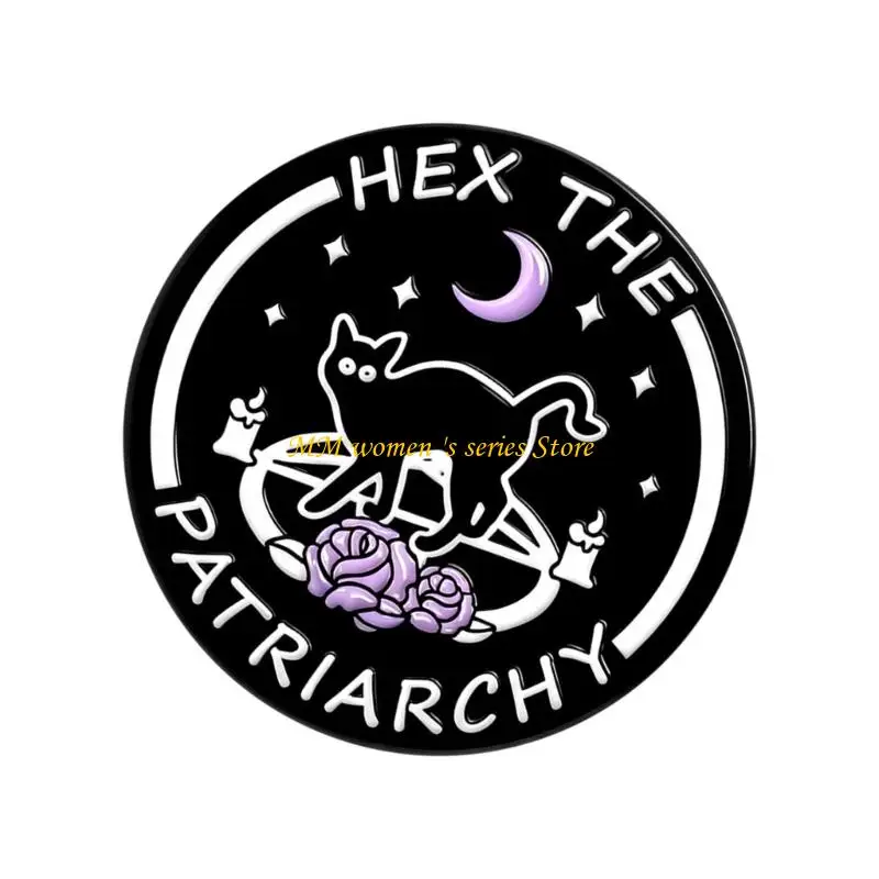 

Q39C Cats Witch Hat Brooch With Pentagrams Alloy Round Badge For Bags Jackets